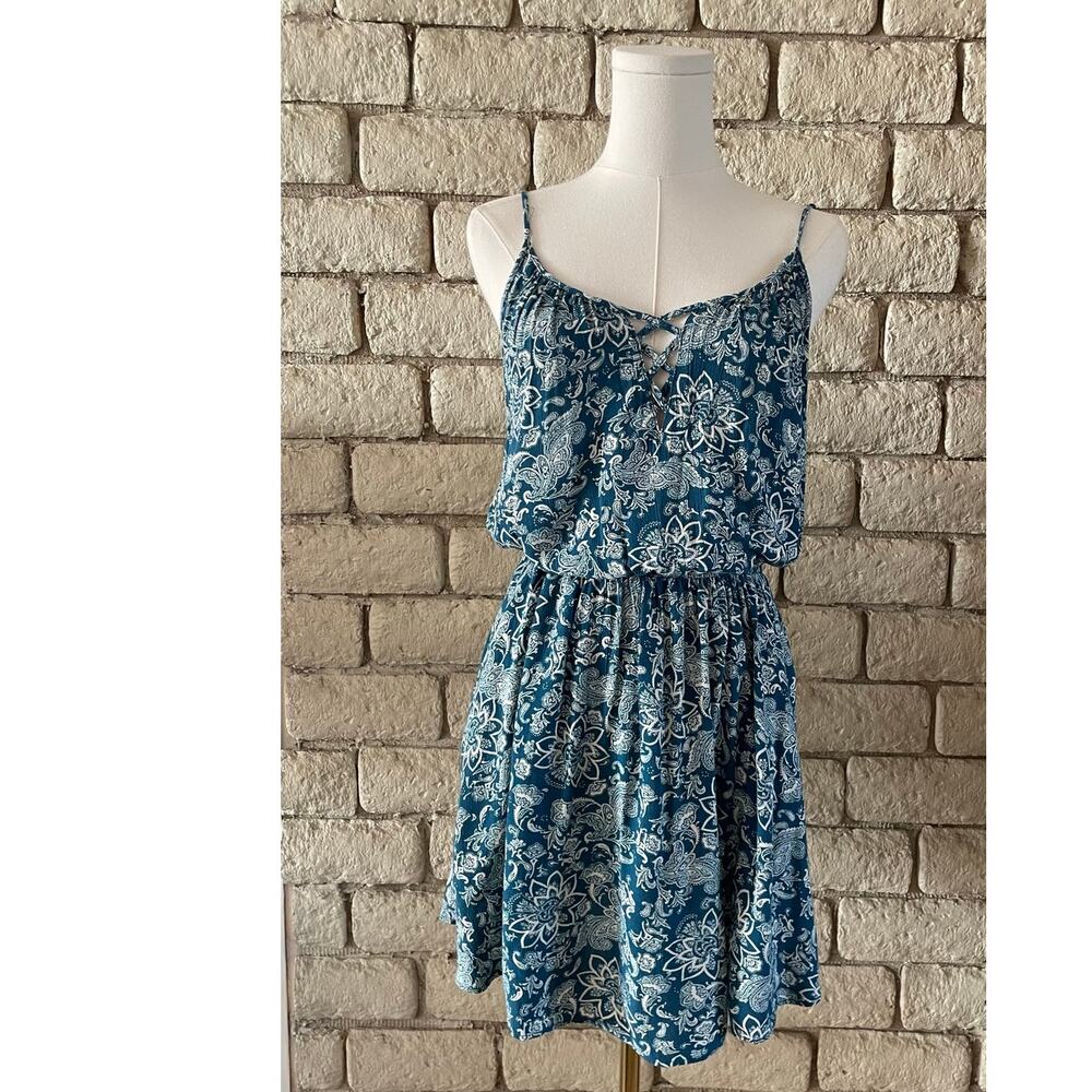 American Eagle Blue Floral‎ Lattice Neck Sundress - Size Small